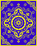 Bold Yellow Sunburst Medallion Blue Rug