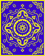 Bold Yellow Sunburst Medallion Blue Rug