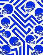 Bold Blue Football Helmets Geometric Maze Rug
