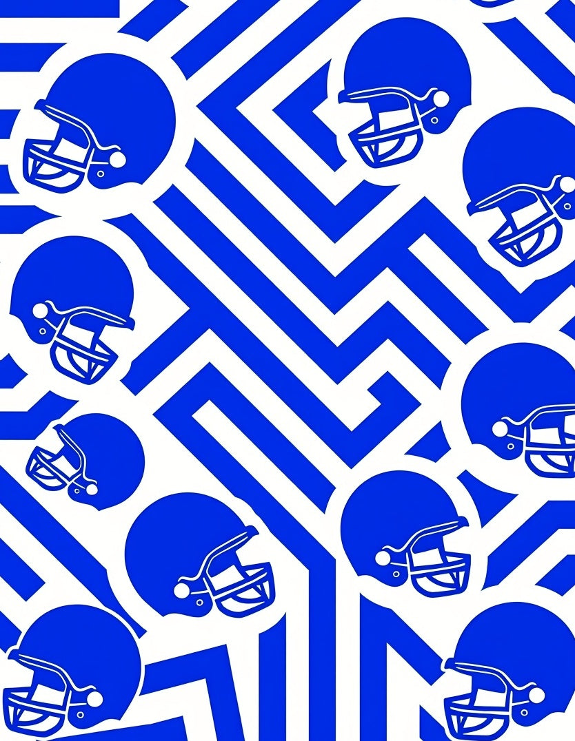 Bold Blue Football Helmets Geometric Maze Rug