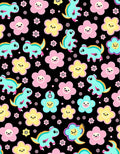 Cute Teal Dinosaurs Pink Yellow Flowers Rug