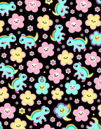 Cute Teal Dinosaurs Pink Yellow Flowers Rug