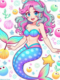 Kawaii Mermaid Rainbow Scales Bubbles Rug