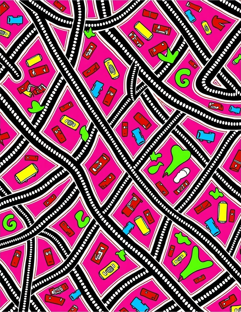 Vibrant Pink Geometric Abstract Blocks Rug