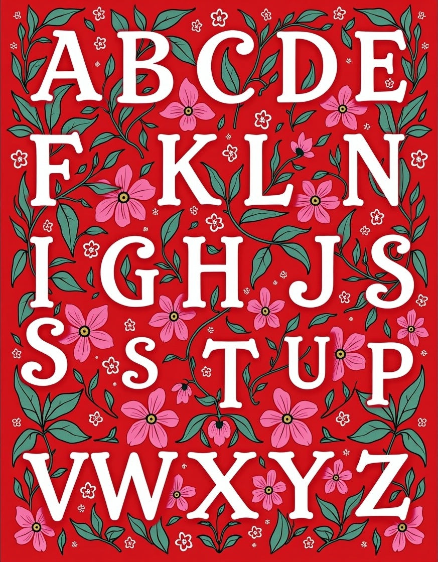 Red Floral Alphabet Garden Rug
