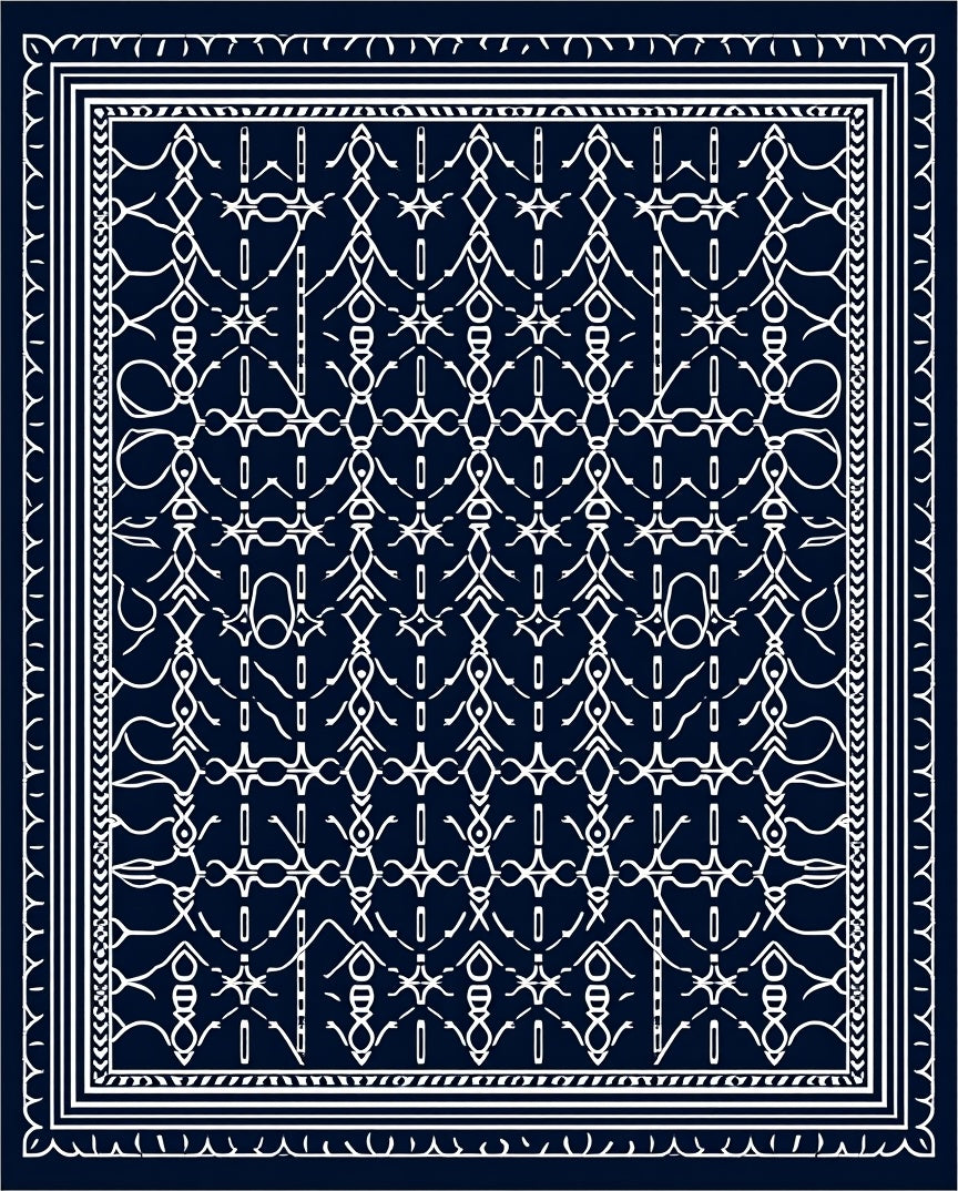 Navy Blue Intricate Geometric Lattice Rug