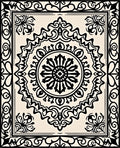 Cream Black Intricate Floral Medallion Rug