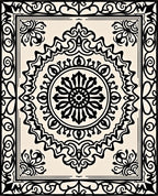 Cream Black Intricate Floral Medallion Rug