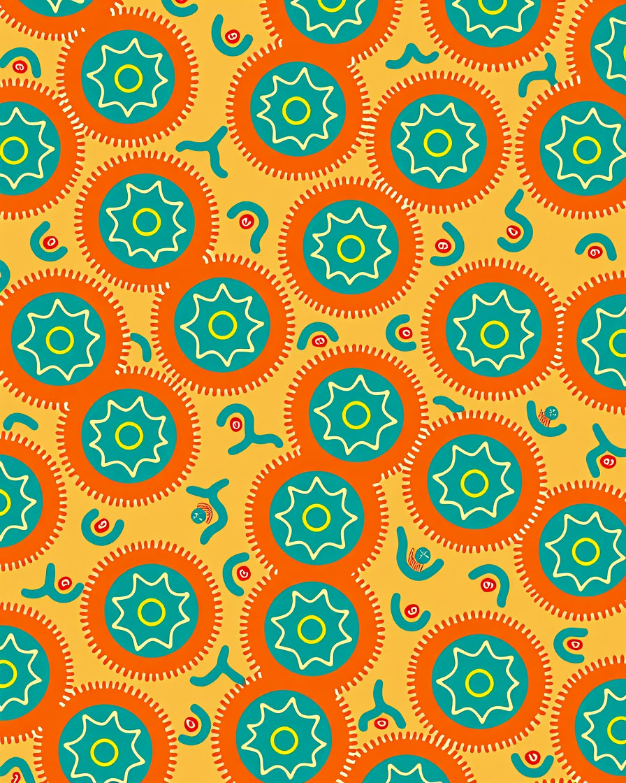 Vibrant Orange Teal Sunburst Medallion Rug