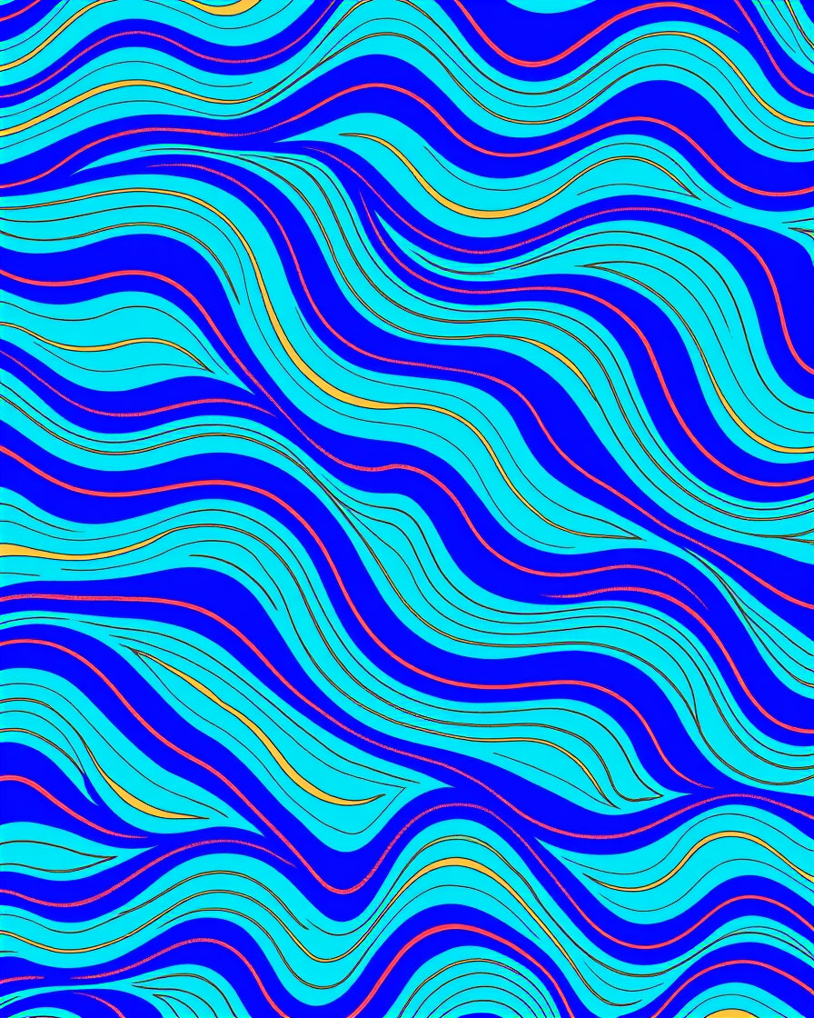 Vibrant Blue Aqua Wavy Lines Rug