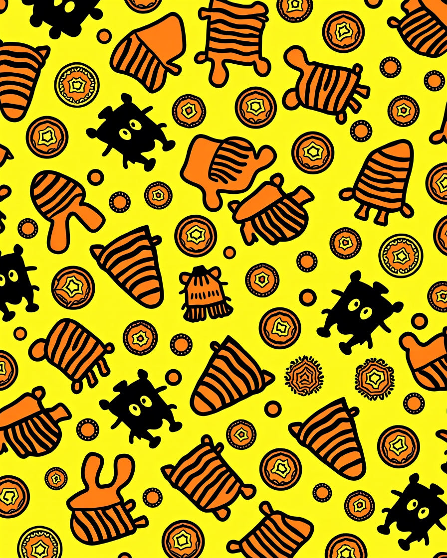 Tribal Creatures Orange Yellow Rug
