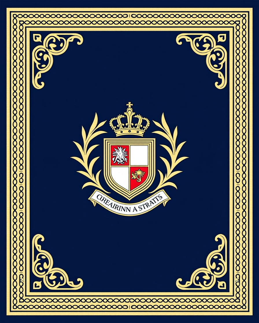 Ornate Blue Golden Crested Frame Rug