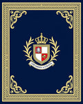 Ornate Blue Golden Crested Frame Rug