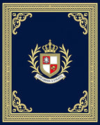 Ornate Blue Golden Crested Frame Rug