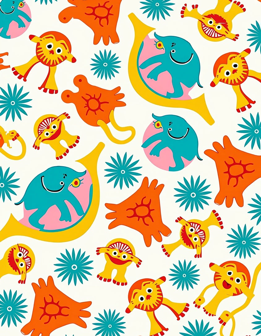 Whimsical Creatures Teal Orange Yellow Rug