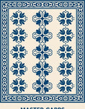 Deep Blue Repeating Blossom Border Rug