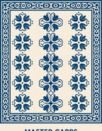Deep Blue Repeating Blossom Border Rug
