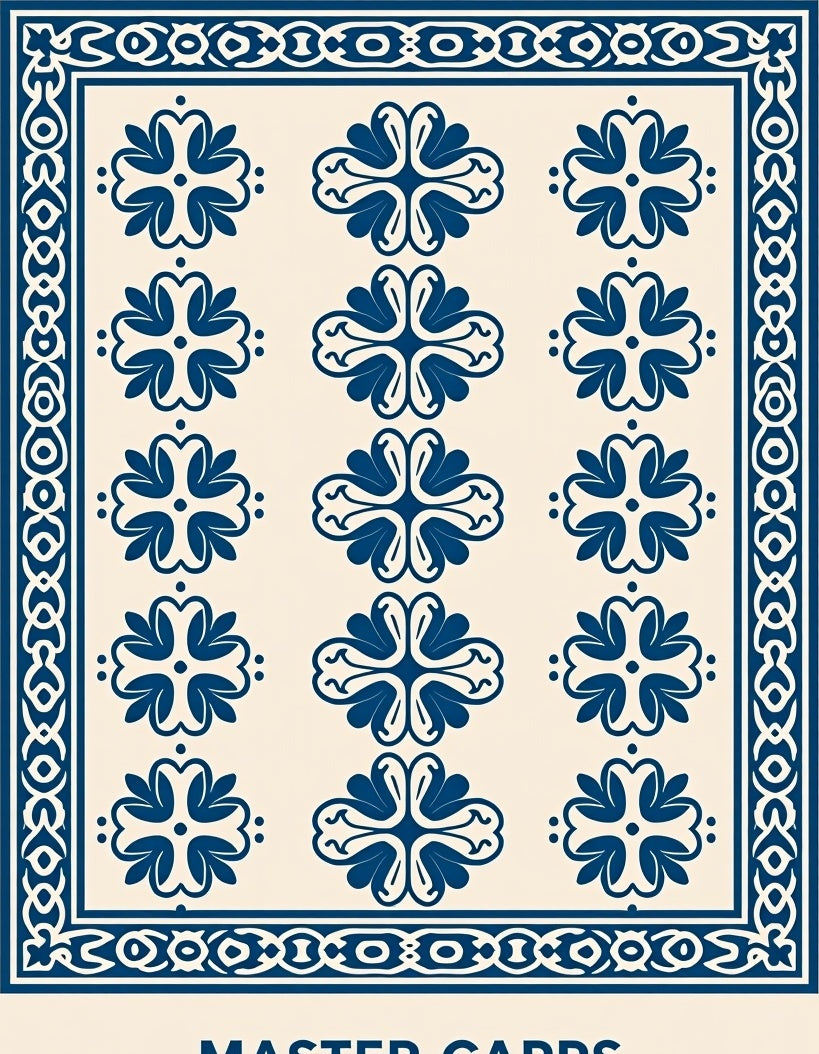Deep Blue Repeating Blossom Border Rug