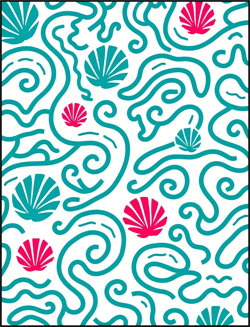 Teal Coral Swirl Shell Collage Rug