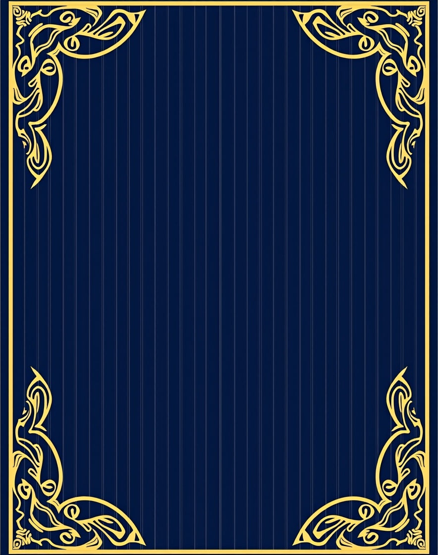 Ornate Gold Border Navy Pinstripe Rug