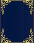 Ornate Gold Border Navy Pinstripe Rug