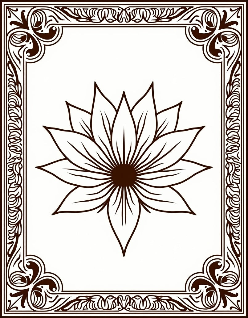 Ornate Brown Lotus Frame Rug