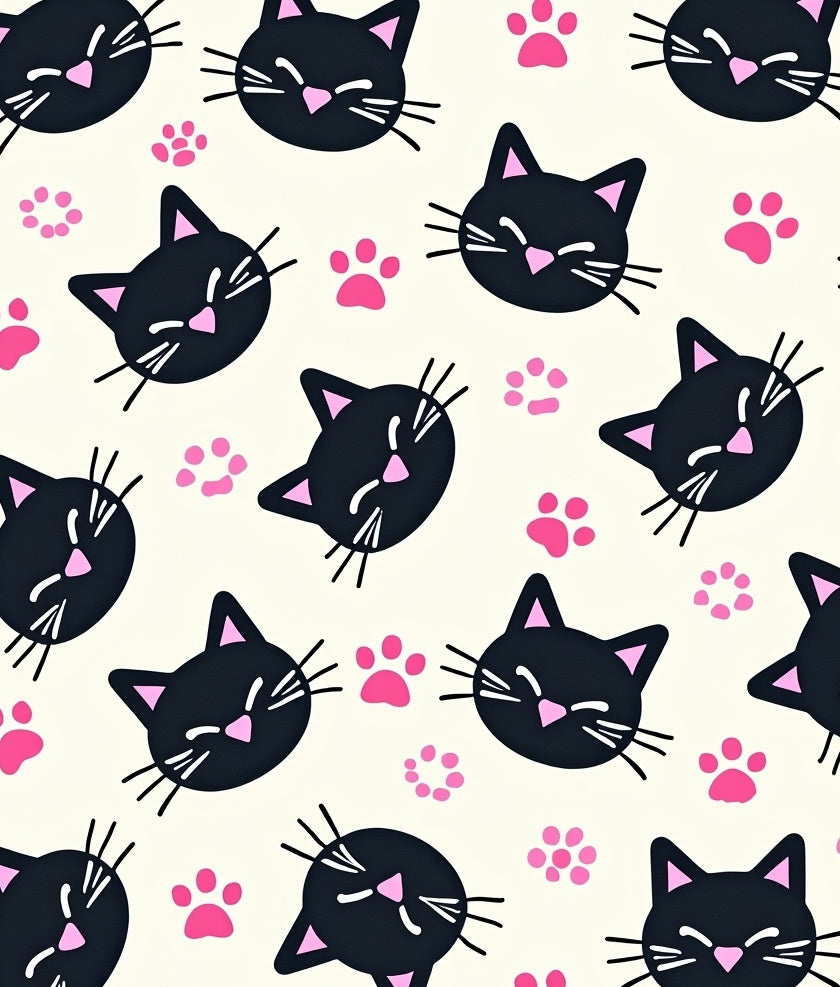 Cute Black Kitties Pink Paw Prints Rug