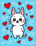 Cute White Cat Red Hearts Swirls Rug