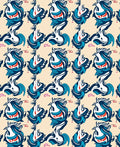 Dynamic Blue Red Bird Swirl Arrangement Rug