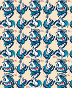 Dynamic Blue Red Bird Swirl Arrangement Rug
