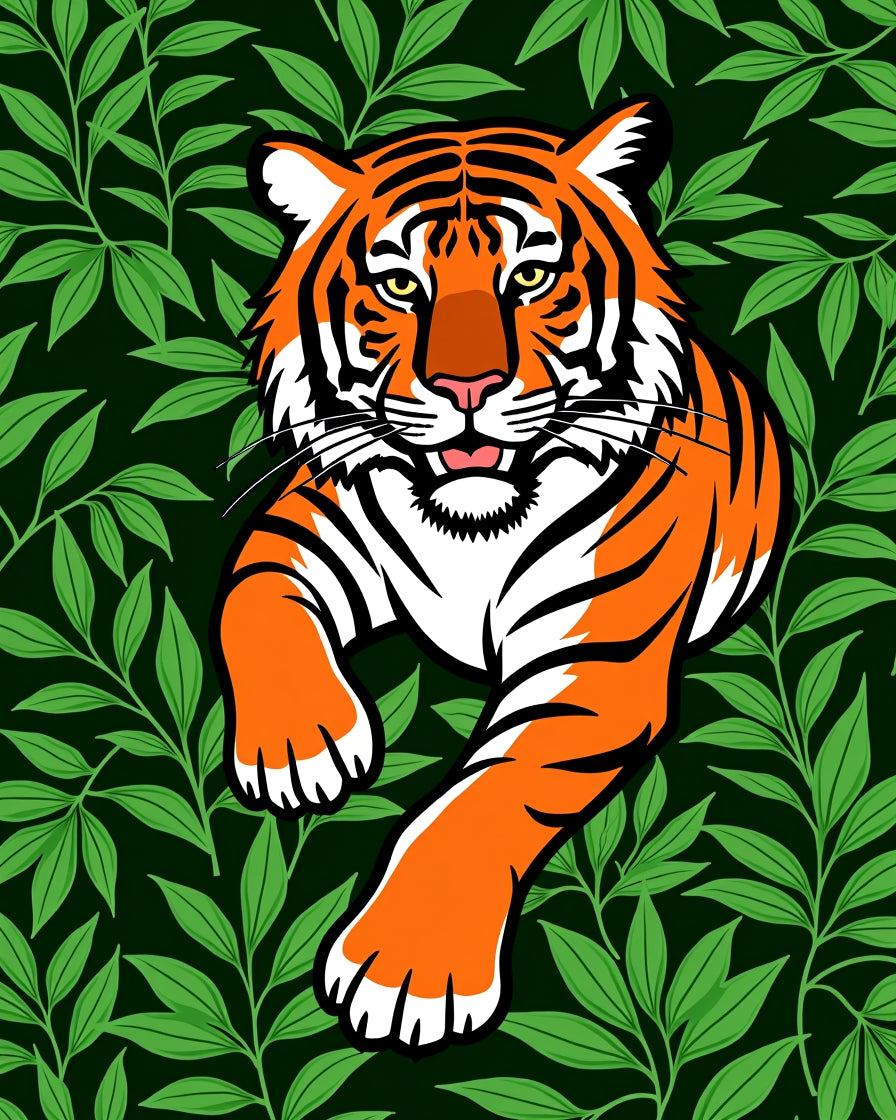 Bold Orange Tiger Jungle Leaves Rug