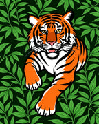 Bold Orange Tiger Jungle Leaves Rug