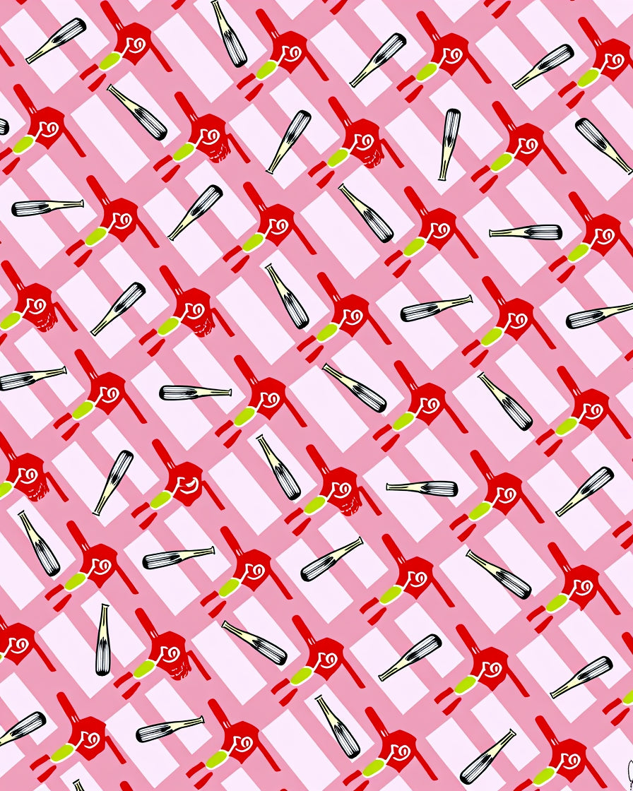 Pink Red Gingham Whimsical Figures Rug