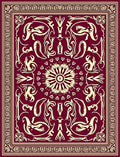 Crimson Golden Floral Symmetry Rug