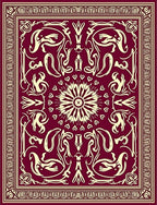 Crimson Golden Floral Symmetry Rug