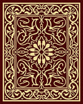 Maroon and Gold Ornamental Floral Square Rug