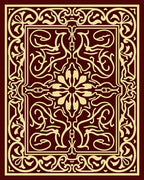 Maroon and Gold Ornamental Floral Square Rug