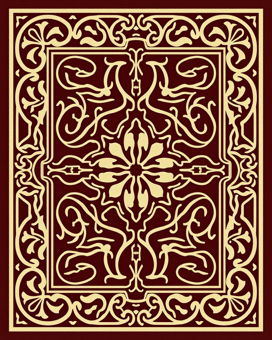 Maroon and Gold Ornamental Floral Square Rug