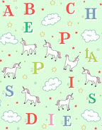 Whimsical Unicorn Alphabet Clouds Stars Rug