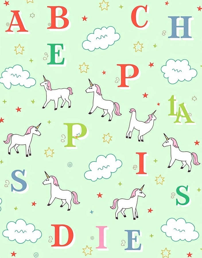 Whimsical Unicorn Alphabet Clouds Stars Rug