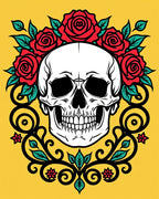 Red Rose Skull Tattoo Art Rug