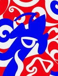 Bold Red Blue Abstract Swirl Rug