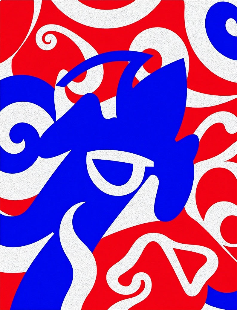 Bold Red Blue Abstract Swirl Rug