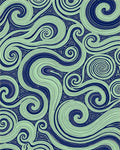Navy Swirling Lines Mint Green Rug