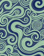 Navy Swirling Lines Mint Green Rug