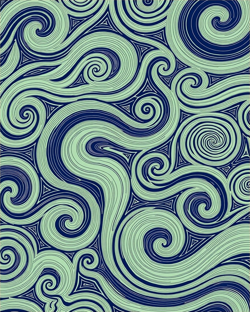 Navy Swirling Lines Mint Green Rug