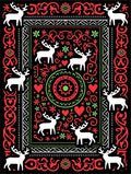 Festive Red Green Deer Floral Accents Rug