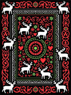 Festive Red Green Deer Floral Accents Rug