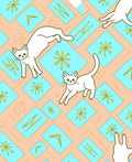 Peach Blue Whimsical White Kitty Collage Rug