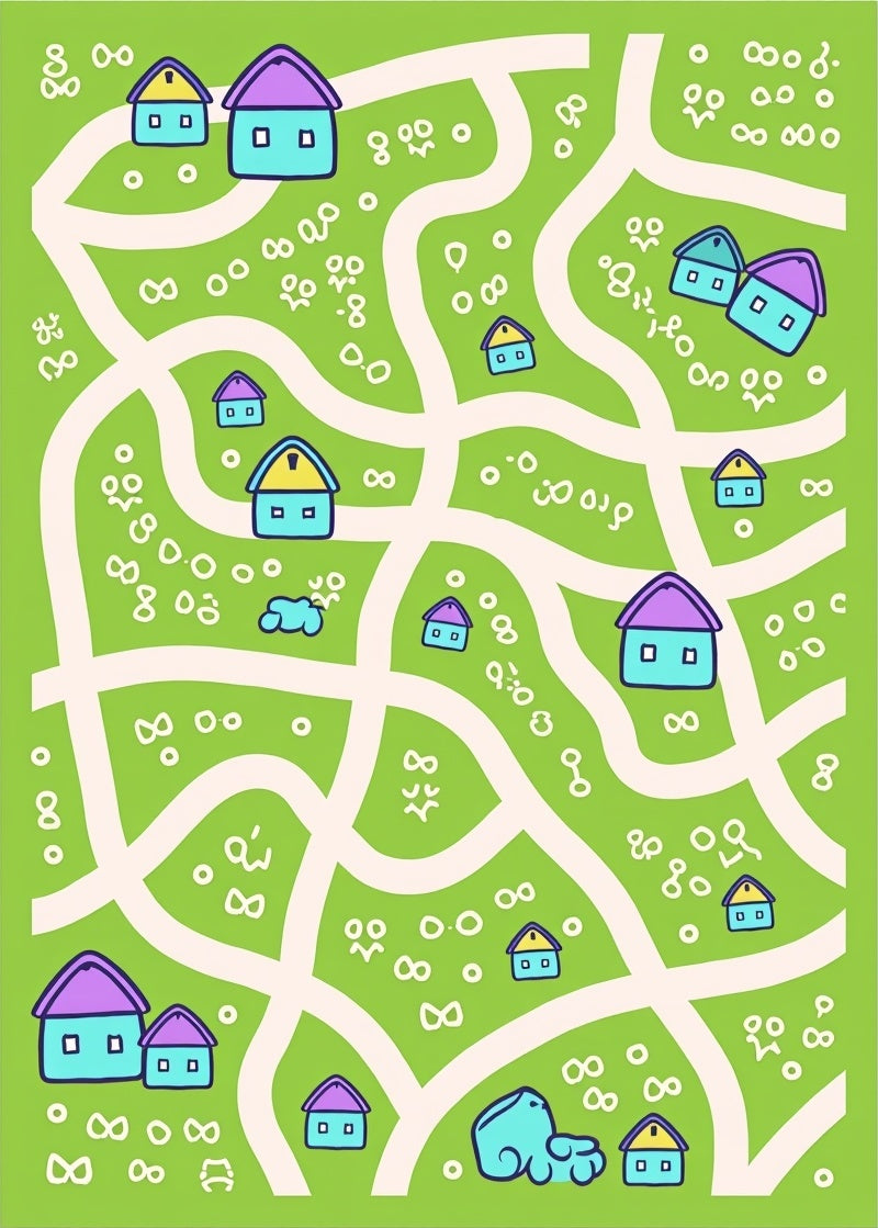 Whimsical Village Map Houses Rug